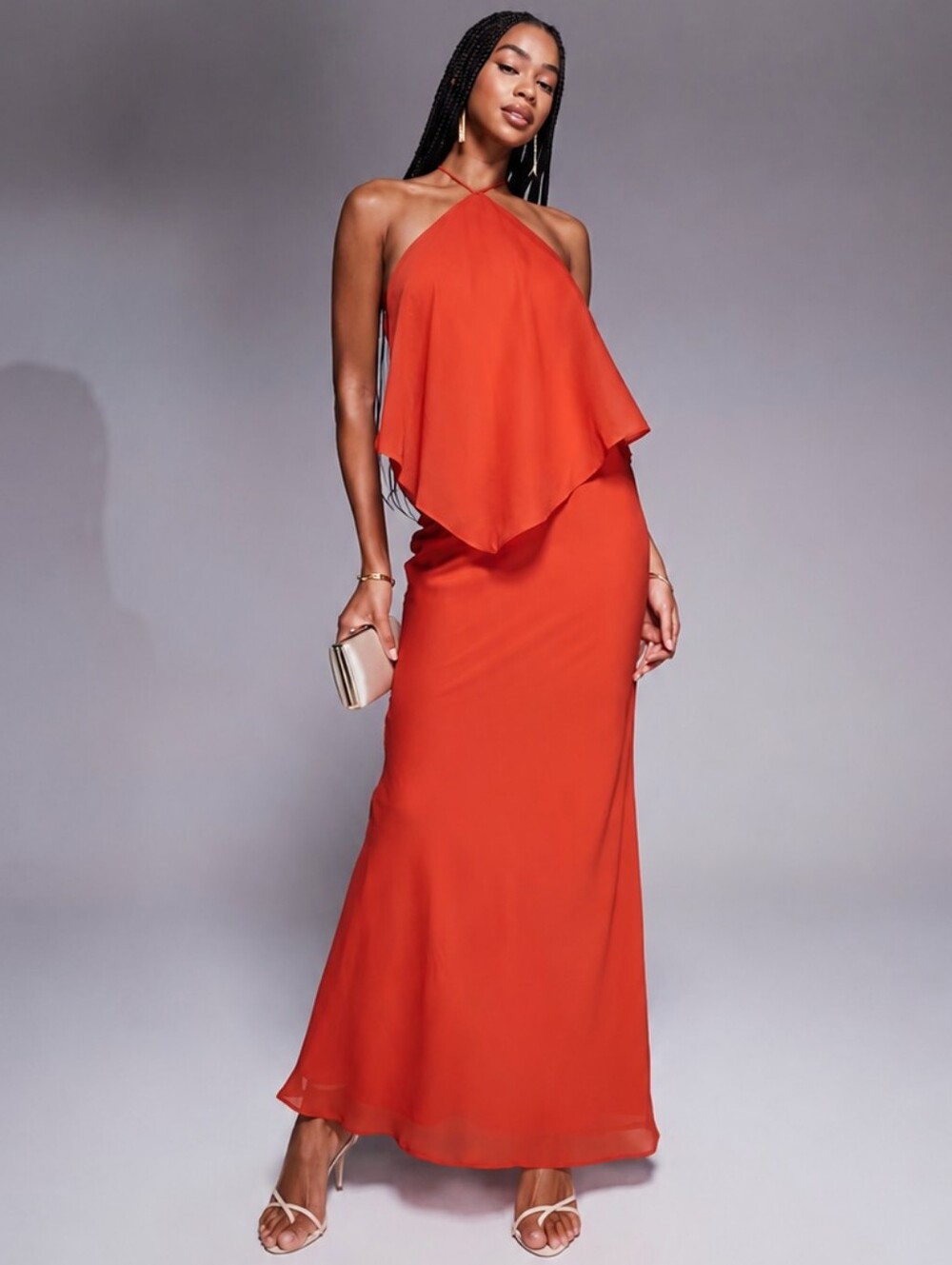 ASOS DESIGN Double Layer Halter Maxi Dress Coral NWT Size 6